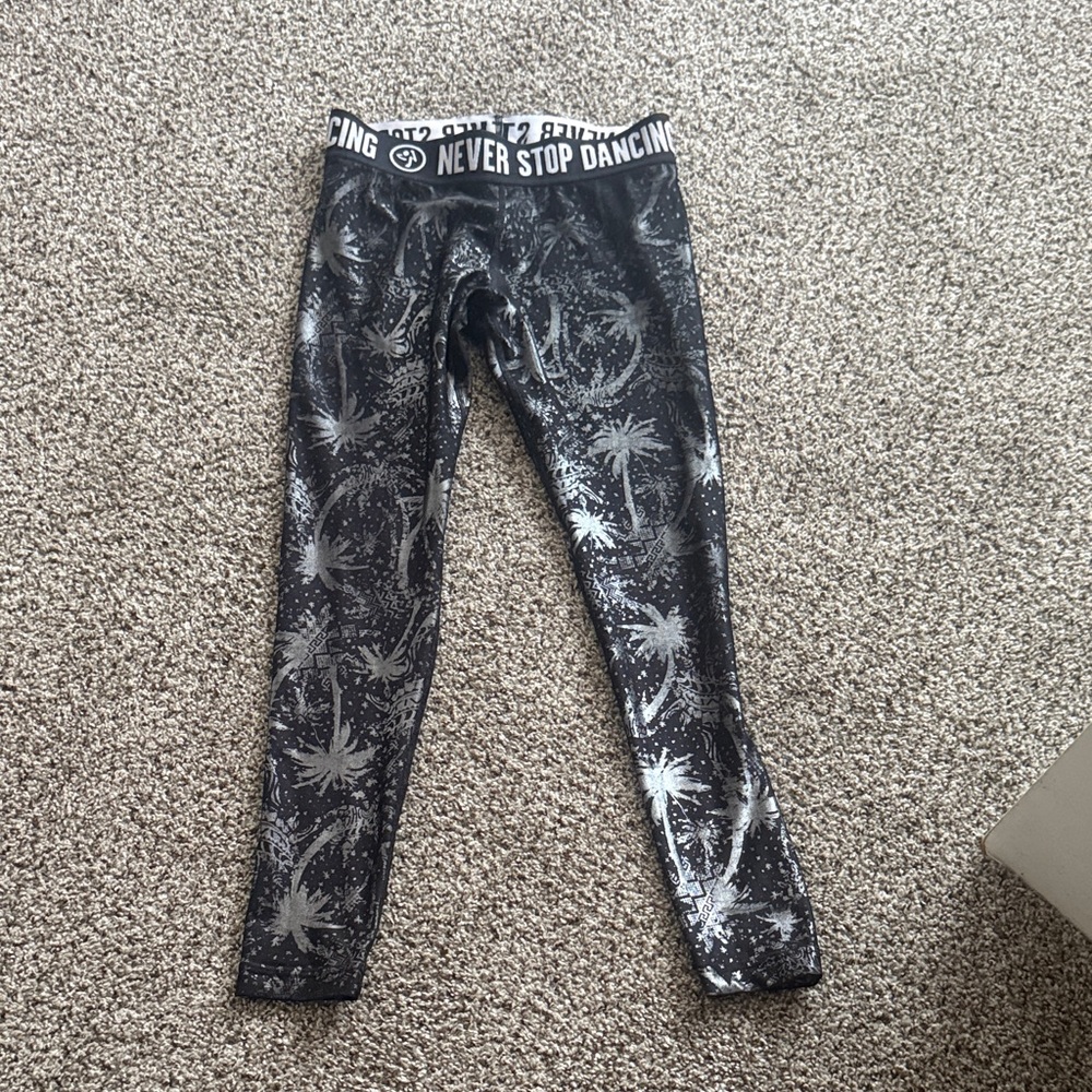 Zumba Fitness Black and Silver Palm Leggings